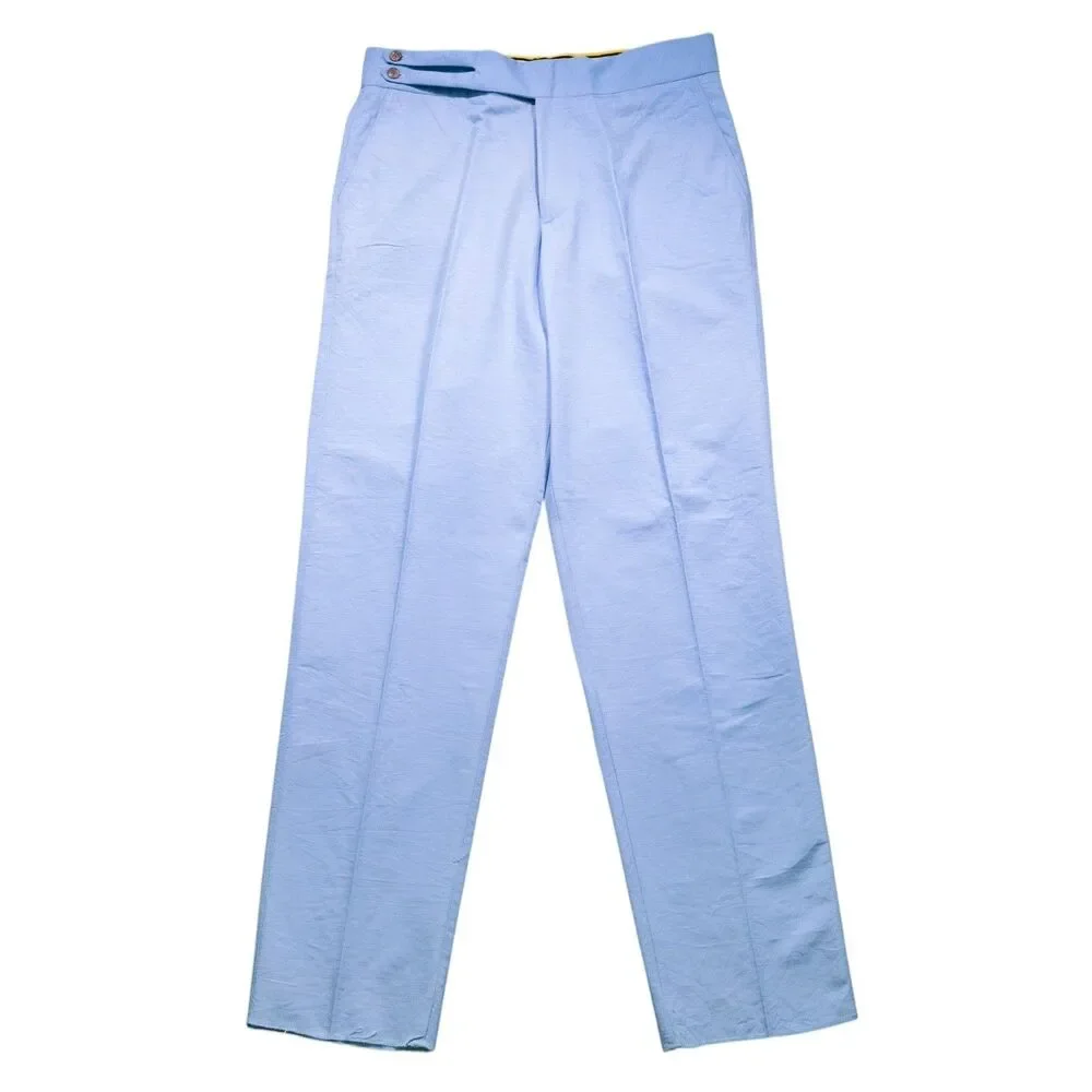 Mens 34 Gurkha Pants Light Blue Textured Cotton Flat Front Straight Fit Trousers
